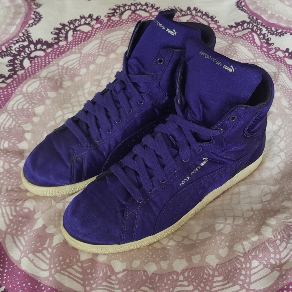 Sergio Rossi for Puma Purple Satin Hightop Sneaker
